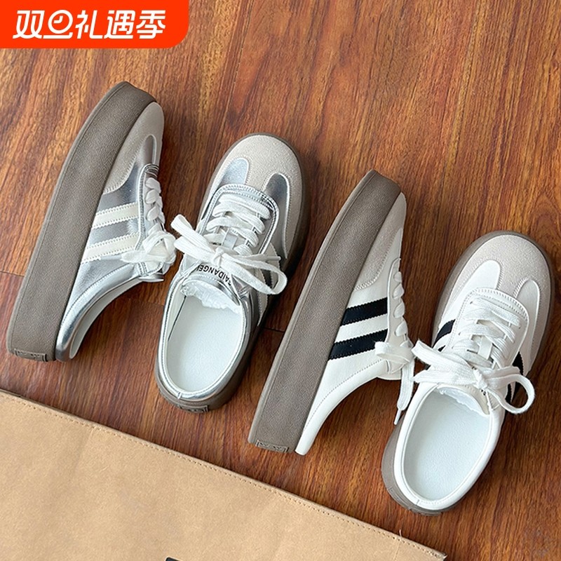 厚底德训半拖鞋女夏外穿2025新款超火懒人一脚蹬小白鞋子包头凉拖