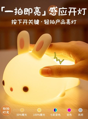 趴趴兔婴儿喂奶灯儿童卧室睡眠灯小夜灯拍拍灯摆件控制伴睡感应