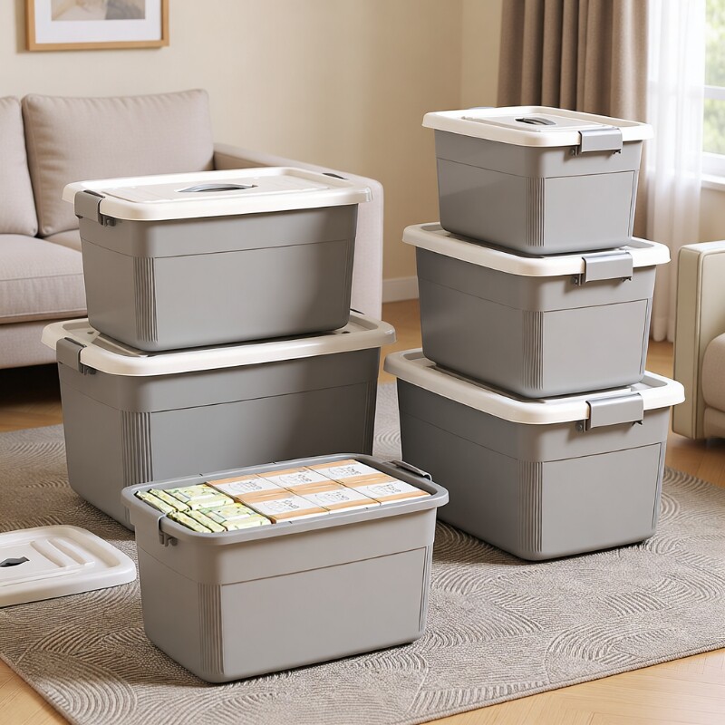 收纳箱家用大容量收纳整理箱塑料筐衣服储物箱收纳盒带轮滑轮宿舍