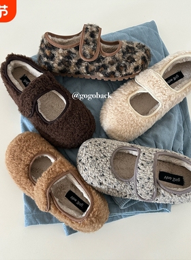 gogoback加绒玛丽珍棉鞋女冬季外穿保暖一脚蹬魔术贴毛毛单鞋灰色