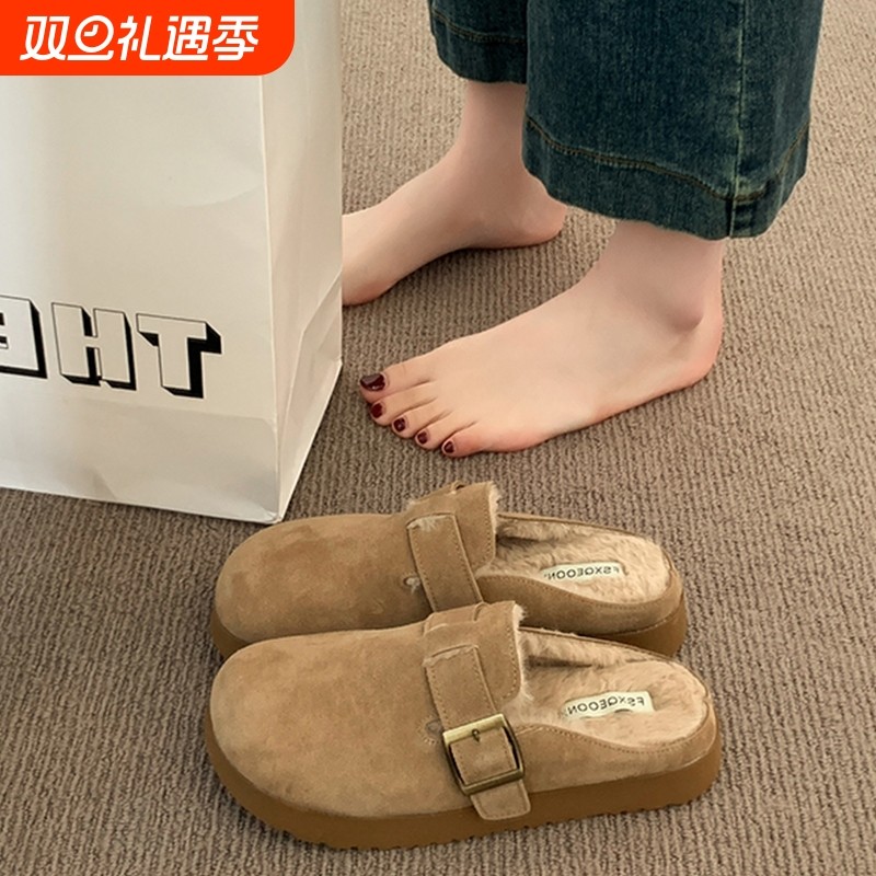 厚底毛毛勃肯鞋女半拖秋冬外穿2025新款爆款一脚蹬懒人鞋加绒棉拖