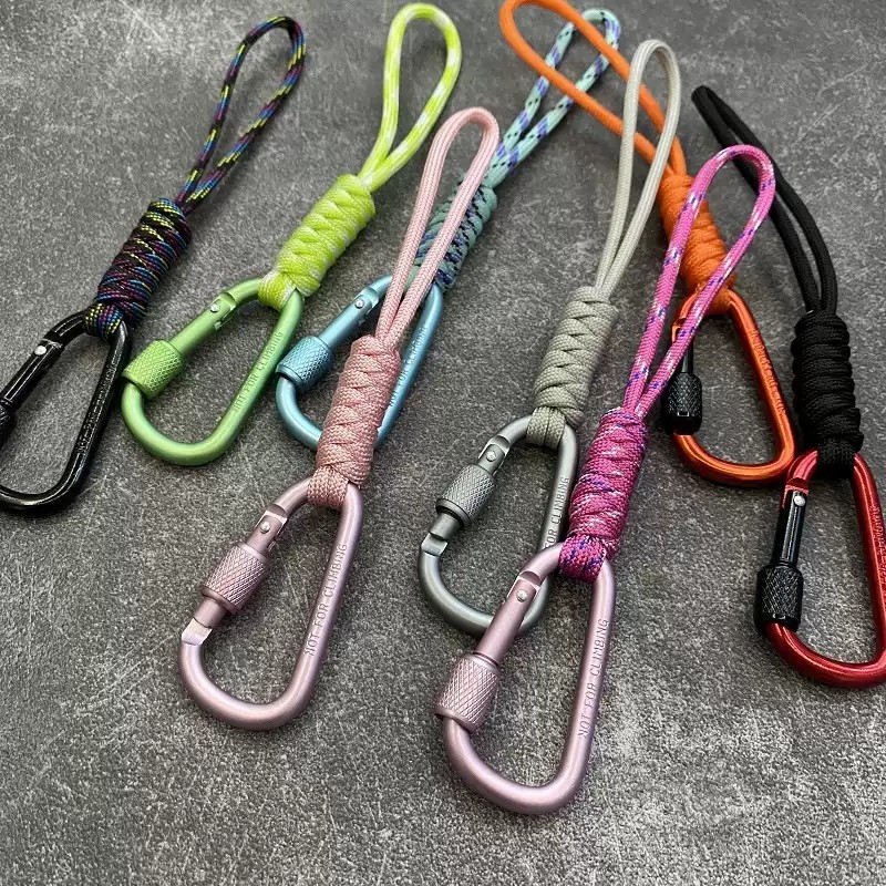 伞绳编织户外带锁定D扣挂绳多功能登山背包EDC快挂钥匙扣防盗绳链