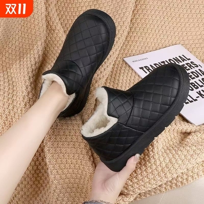 2025新款雪地靴冬加绒加厚保暖棉鞋休闲防滑新黑色毛绒短筒咖色