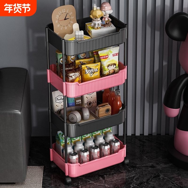小推车置物架落地零食架子客厅可移动儿童收纳柜储物柜多层玩具