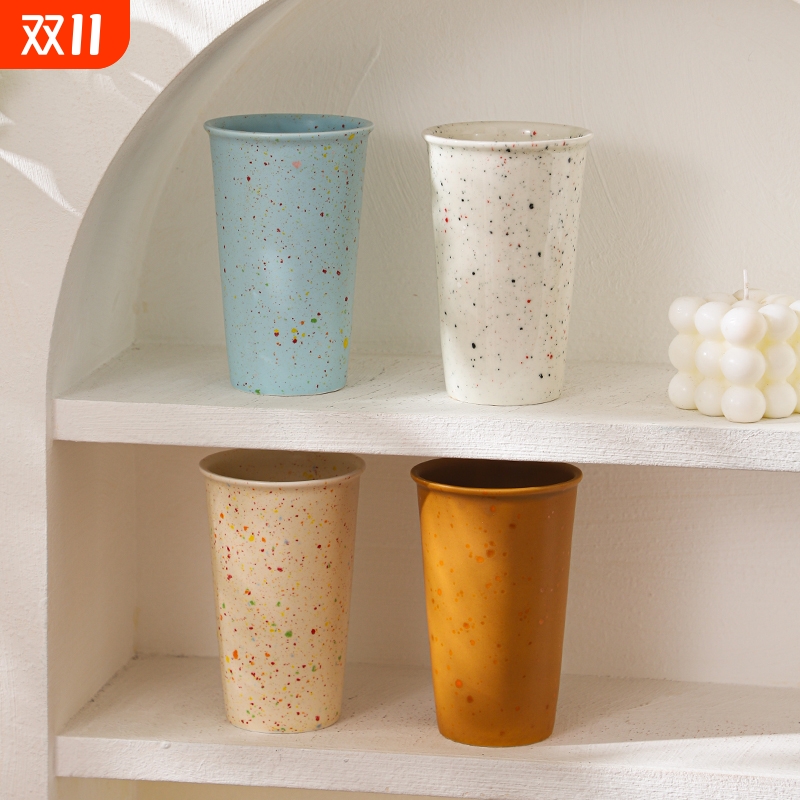 寰泽陶瓷马卡龙色可乐杯大容量大理石纹马克杯简约泼墨手握漱口杯