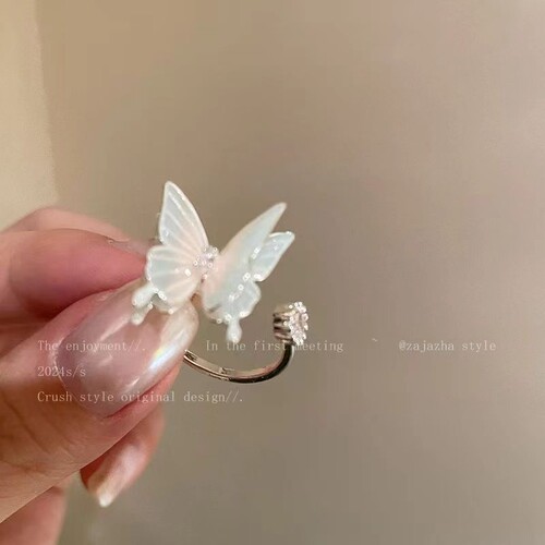 超仙彩色蝴蝶锆石开口戒指女小众设计食指戒轻奢高级感夏天指环潮