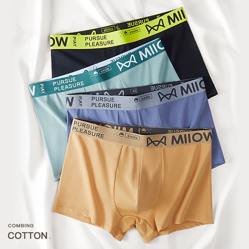 猫人男士女士棉内裤透气舒适面料青少年四角裤衩平角抗菌石墨烯