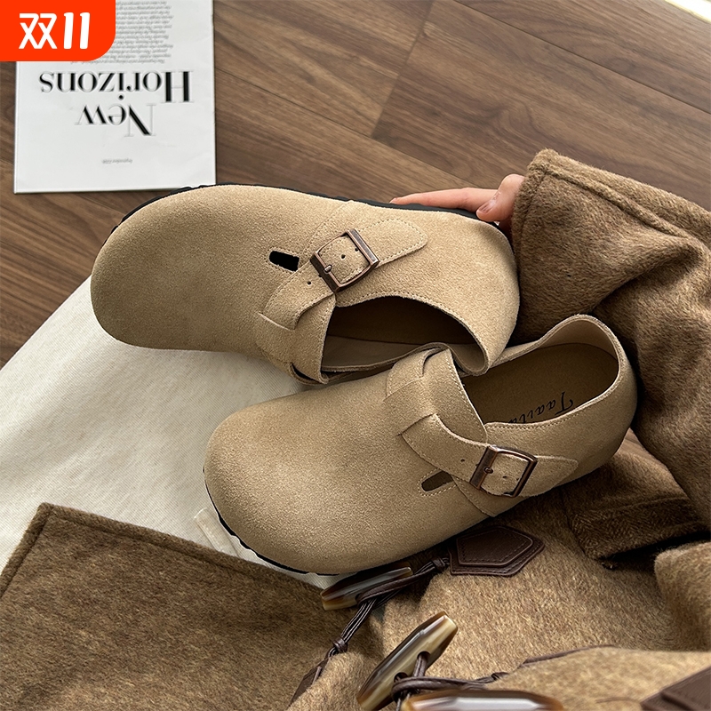 【现货】磨砂牛皮勃肯鞋5cm增高真皮女2025春秋新款奶奶鞋女款底