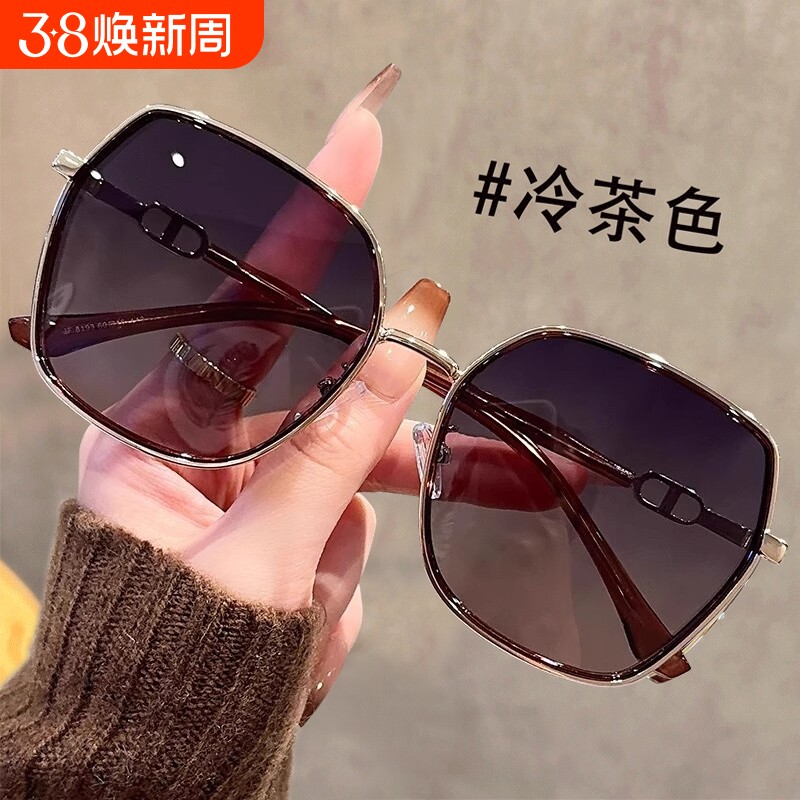 2025女款大框偏光墨镜新款适合方圆脸闪粉设计太阳镜防晒防紫外线