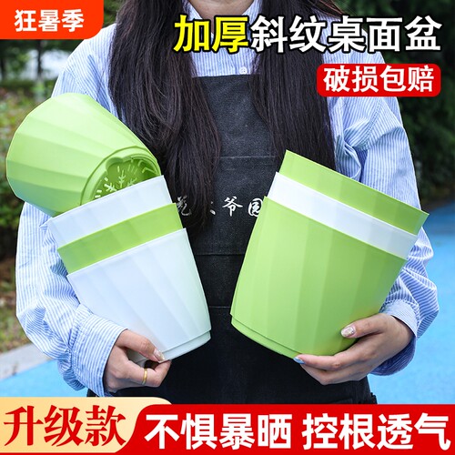 简约北欧风格树脂白色盆厂家直销多肉绿植斜面花盆带托盘特大号