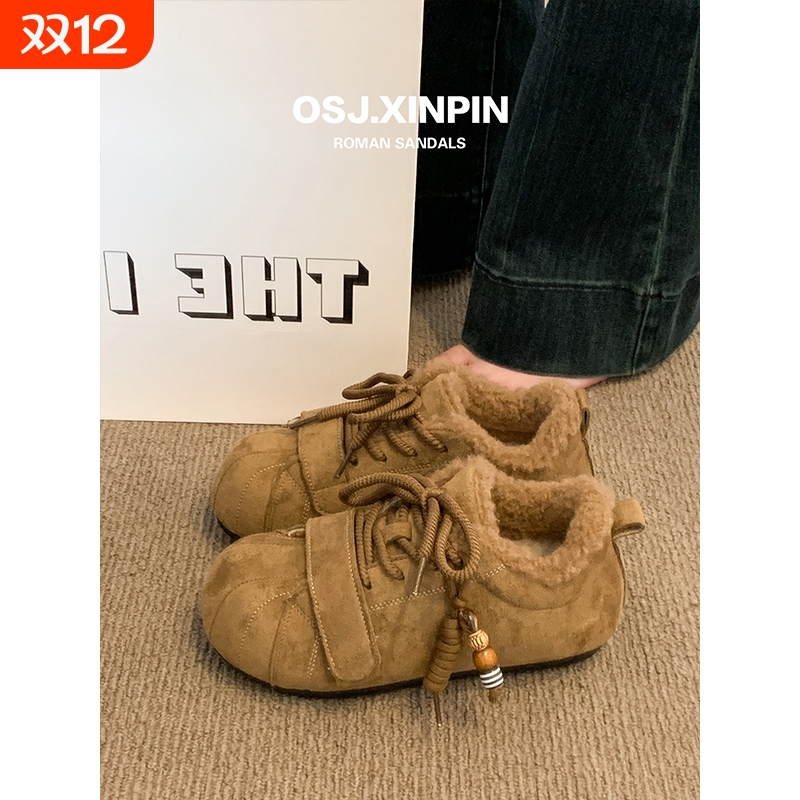 加绒豆豆勃肯鞋女2025新款爆款冬季棉鞋子保暖毛毛鞋一脚蹬雪地靴