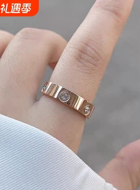 溪御钛钢镶钻不掉色戒指女轻奢小众戒指玫瑰金高级感情侣对戒指环