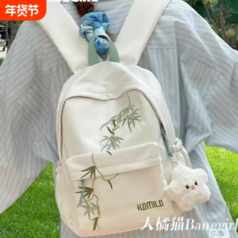 新中式国风森系书包女外出旅游轻便小背包大学生高初中女生双肩包