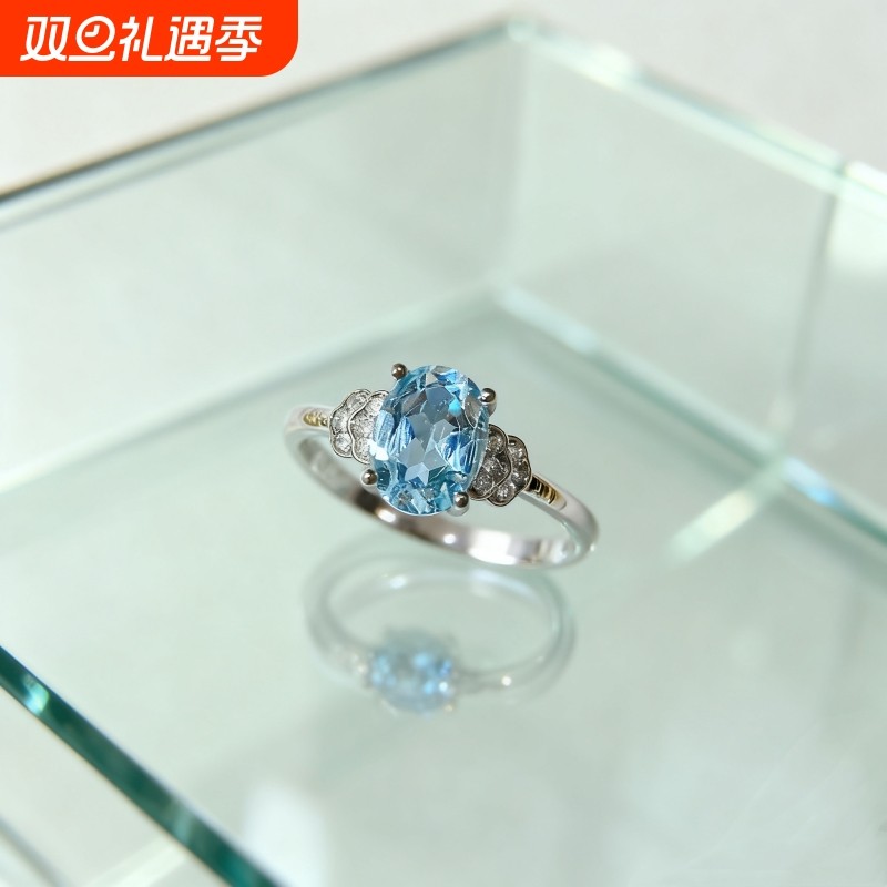 天然托帕石戒指轻奢设计感婚庆热卖时尚戒子复古