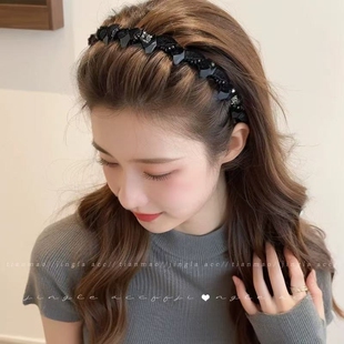 波浪发箍女2025新款高颅顶显脸小发夹头箍日常外戴不压发带钻水钻