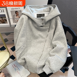 设计感拉链开衫卫衣男秋季美式cleanfit潮流休闲外套宽松连帽夹克