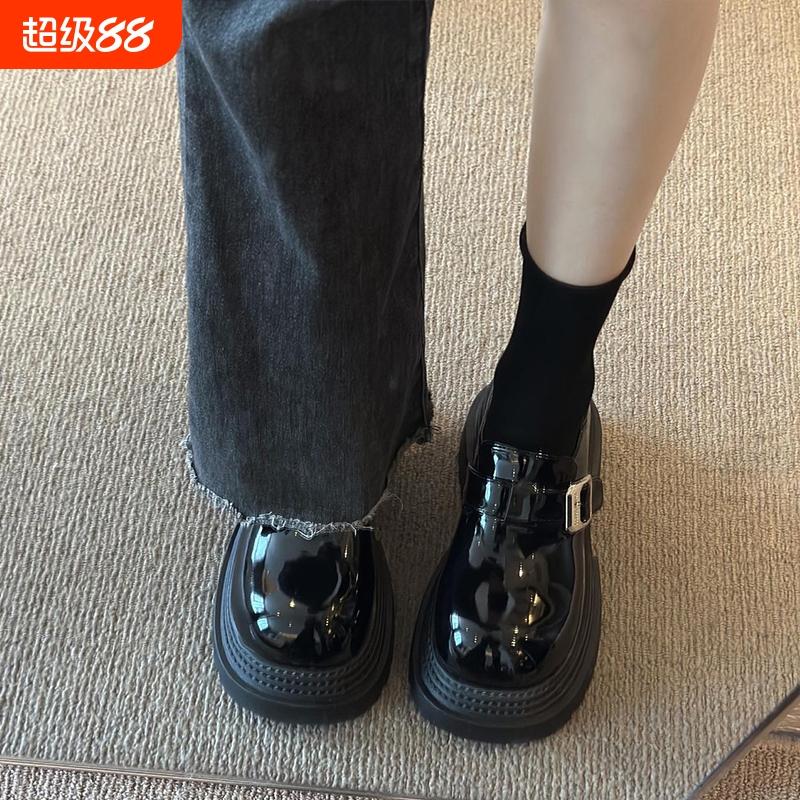 乐福鞋女2025新款春秋百搭真皮厚底jk单鞋英伦风小皮鞋女黑色高跟