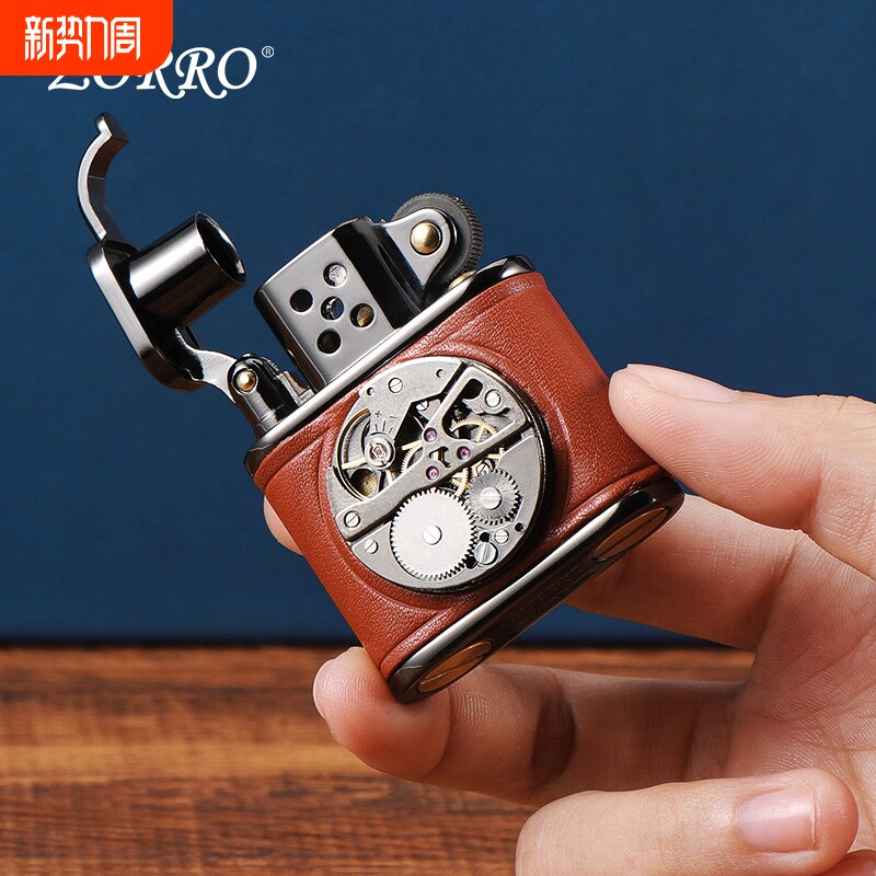 ZORRO佐罗机械表芯高档皮质情侣煤油防风打火机男士生日礼物朋友