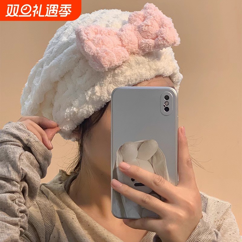 干发帽女吸水速干蝴蝶结新款不掉毛家用可爱干发巾擦头浴帽包头巾