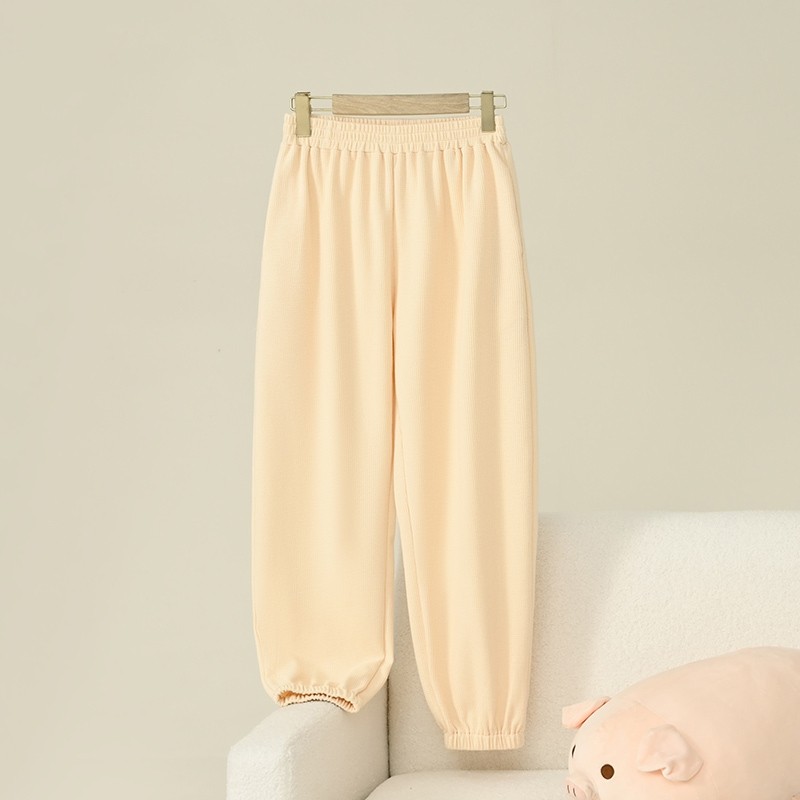 新款睡裤女秋冬加厚可外穿休闲宽松加肥加大码长裤华夫格棉家居裤