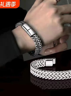 跨境爆款嘻哈不锈钢正反面男士手链简约霸气朋克高级感古巴手链潮