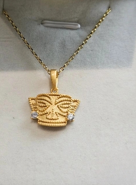 小红书同款三星堆人面具吊坠项链锆石嘻哈国潮男女复古个性民族风