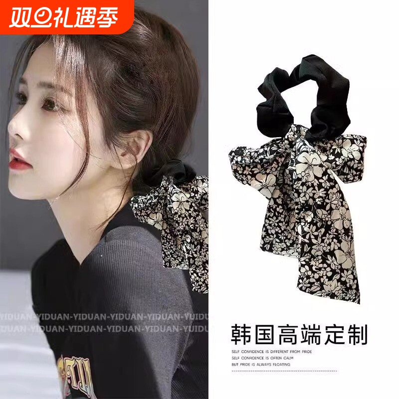 蝴蝶结发饰高级感低马尾新款发带头绳女生发绳飘带大肠发圈波点