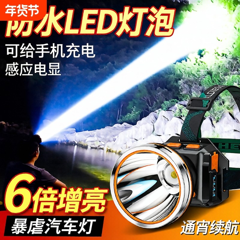公牛适用头灯强光德国品质超亮头戴式感应矿灯夜钓鱼专用超长续航
