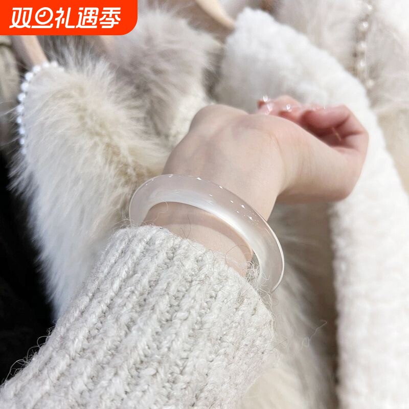 天然玛瑙白月光手镯高冰玉髓显白手镯翡翠玉镯子荔枝冻少女年轻款