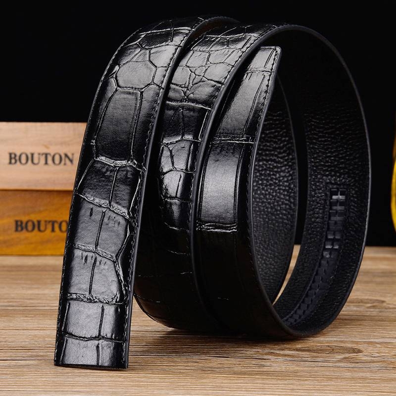 爱马男仕鳄鱼纹头层牛皮真皮皮带条自动扣卡槽3.5cm带身光身无扣