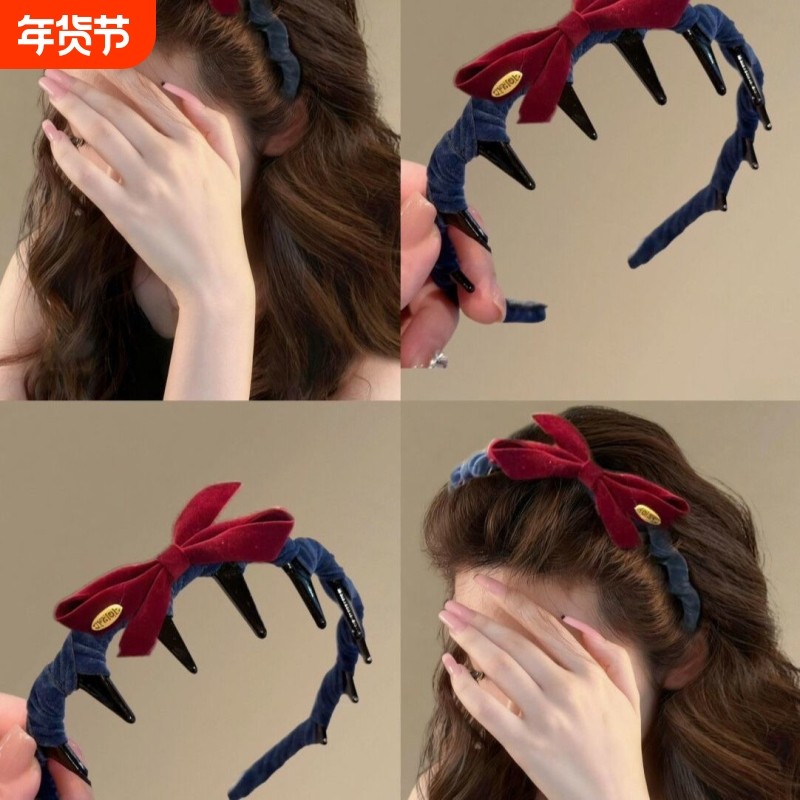 植绒高颅复古波浪蝴蝶结发箍气质高级防滑压发发卡头箍发饰头饰品