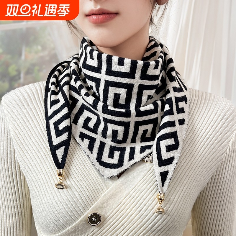 围脖针织2025新款秋冬双面磁吸扣围巾多功能保暖护颈百搭三角巾