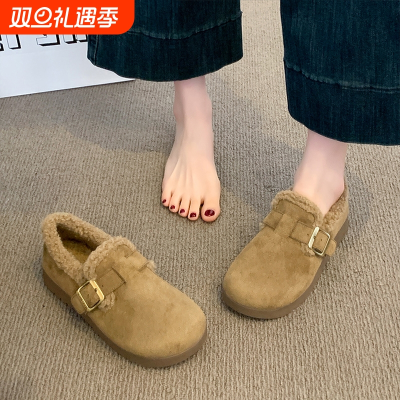 厚底加绒加厚勃肯鞋女2025新款冬季毛毛鞋保暖棉鞋雪地靴毛绒百搭