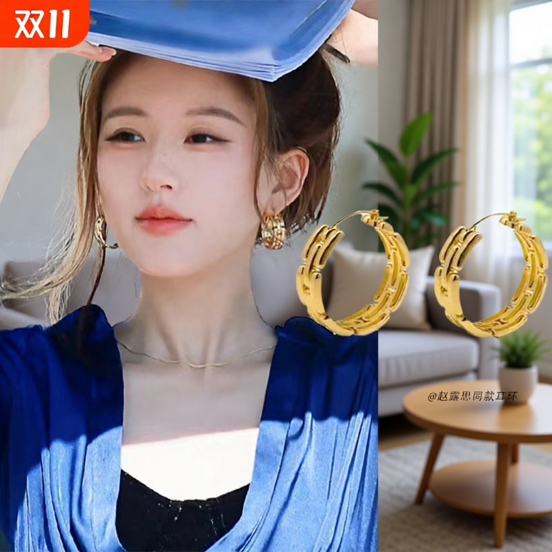 赵露思许妍同款耳环链条圆圈耳饰气质高级感耳扣耳圈女小众设计