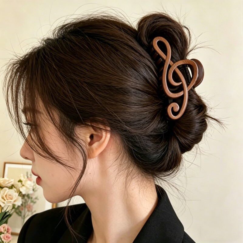 2026新款木纹音符抓夹女复古高级感后脑勺盘发鲨鱼夹气质发夹头饰