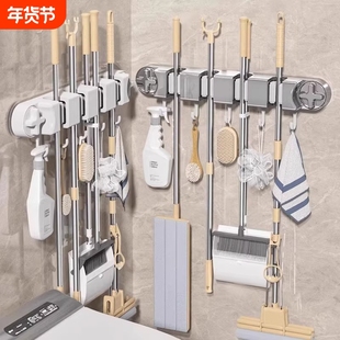 拖把壁挂夹免打孔墙上扫把固定卡扣架卫生间浴室门后收纳神器承重