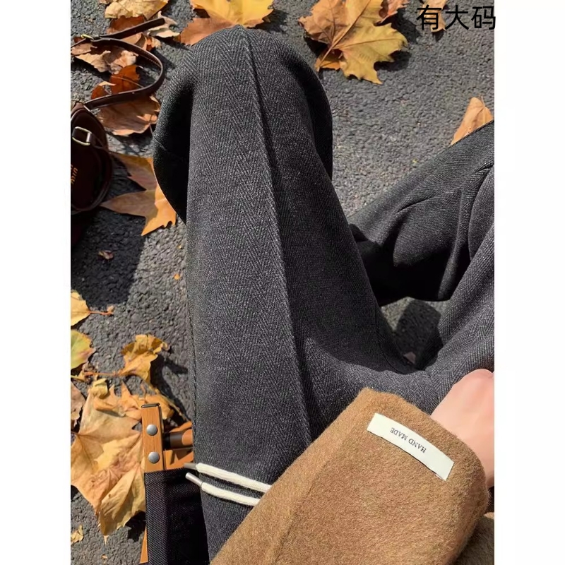 加绒阔腿裤女秋冬季2025高腰休闲毛呢裤直筒裤灰色高级感小个子