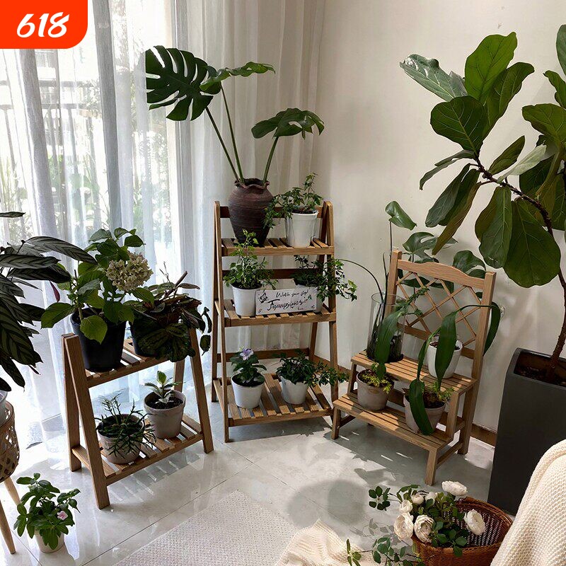 阳台客厅落地式可折叠实木植物架阶梯飘窗多肉置物架落地式花架子