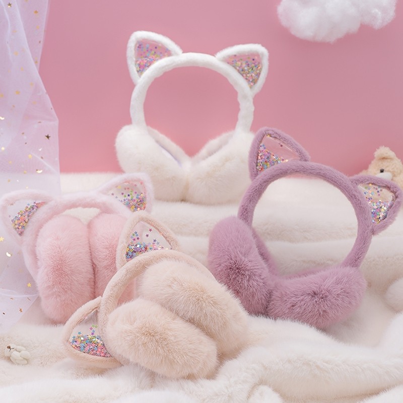 可爱小猫耳罩儿童冬季保暖加绒可折叠仿兔毛加厚女童护耳暖捂耳套