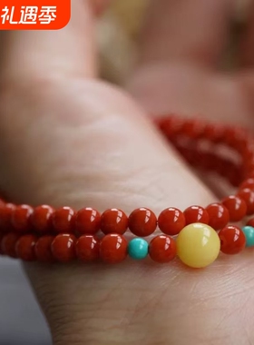 爆款仿凉山南红玛瑙柿子红本命年手链原创设计手串配饰蜜蜡小清新
