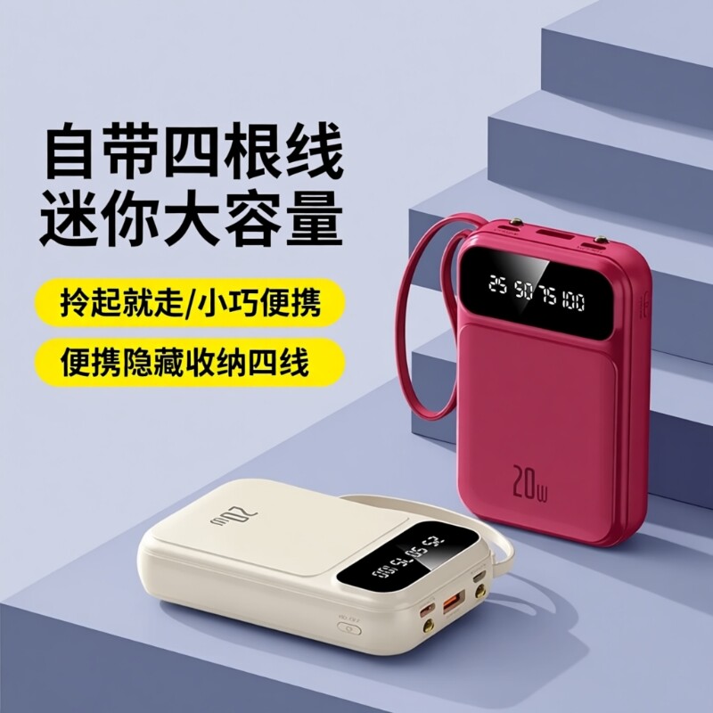 【国家3C认证】2025新款充电宝超大容量20000毫安1万超薄小巧便携迷你自带线快充适用苹果17官方正品旗舰店