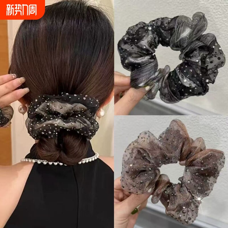 欧根纱满天星大肠发圈气质高级发绳头绳盘发丸子头花发饰量多大气