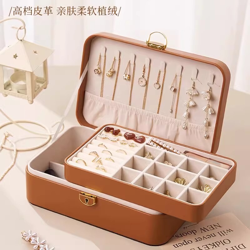 高档首饰盒子带锁大容量项链耳环耳饰精致黄金手饰品收纳盒