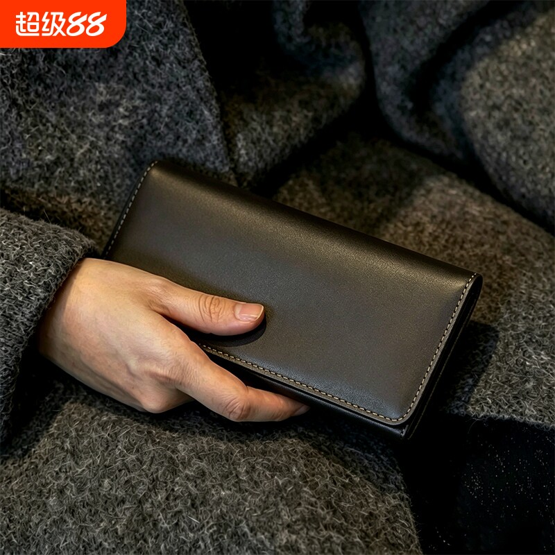 疯马皮钱包男士复古真皮长薄款大容量时尚手拿包女休闲手机包钱夹