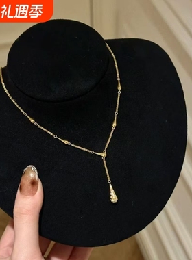 中古金色小蛮腰水滴项链轻奢复古简约设计秋冬气质百搭毛衣链多层