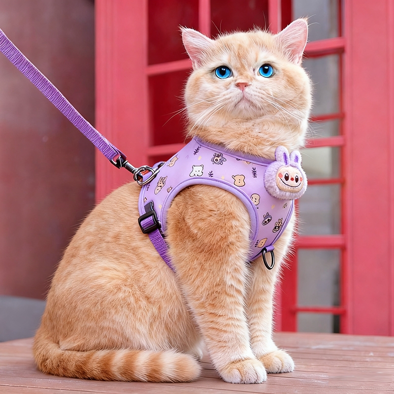 猫咪牵引绳防挣脱外出专用溜猫绳宠物背带链子可调节遛狗小型犬绳