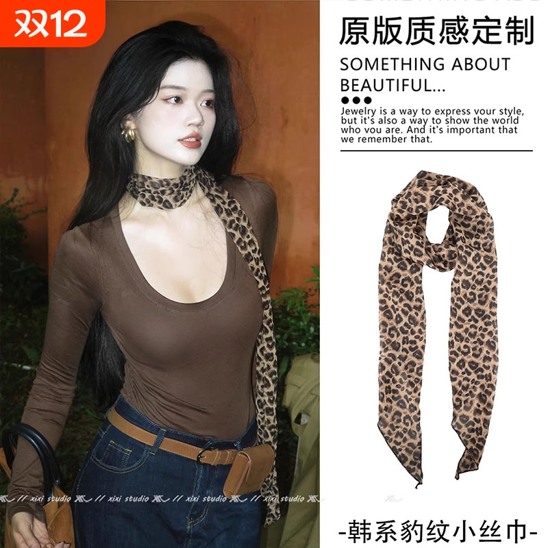 秋冬辣妹风豹纹头饰性感港风系带女长款配饰百搭长款秋冬饰品