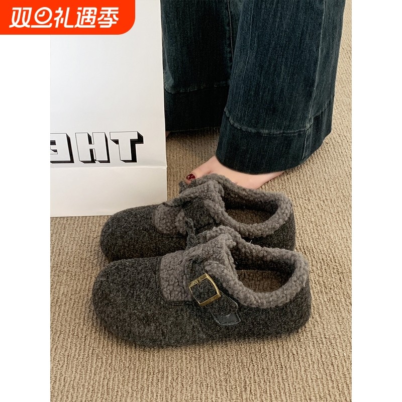 爆款复古棉鞋勃肯鞋女鞋子2025新款冬一脚蹬加绒保暖毛毛鞋豆豆鞋