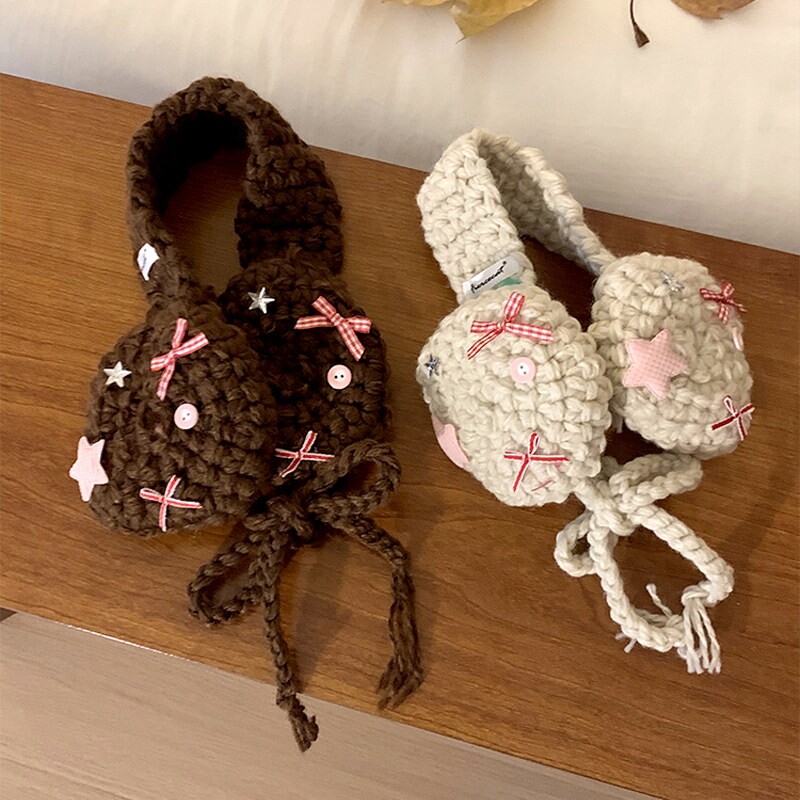 可爱蝴蝶结针织毛线耳罩女冬季保暖防寒耳包骑行护耳套耳暖耳捂子