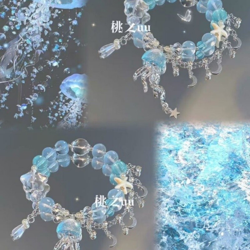 【漂浮水母】夏日清凉蓝色流苏串珠手链高颜值海洋送闺蜜手链女